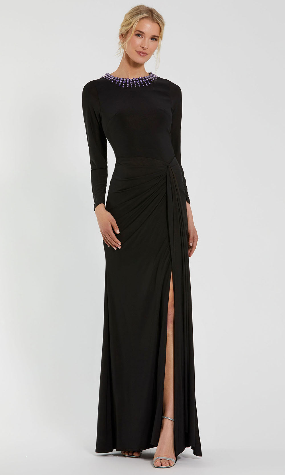 Ieena Duggal 44069 - Long Sleeve Slit Jersey Gown Evening Dresses