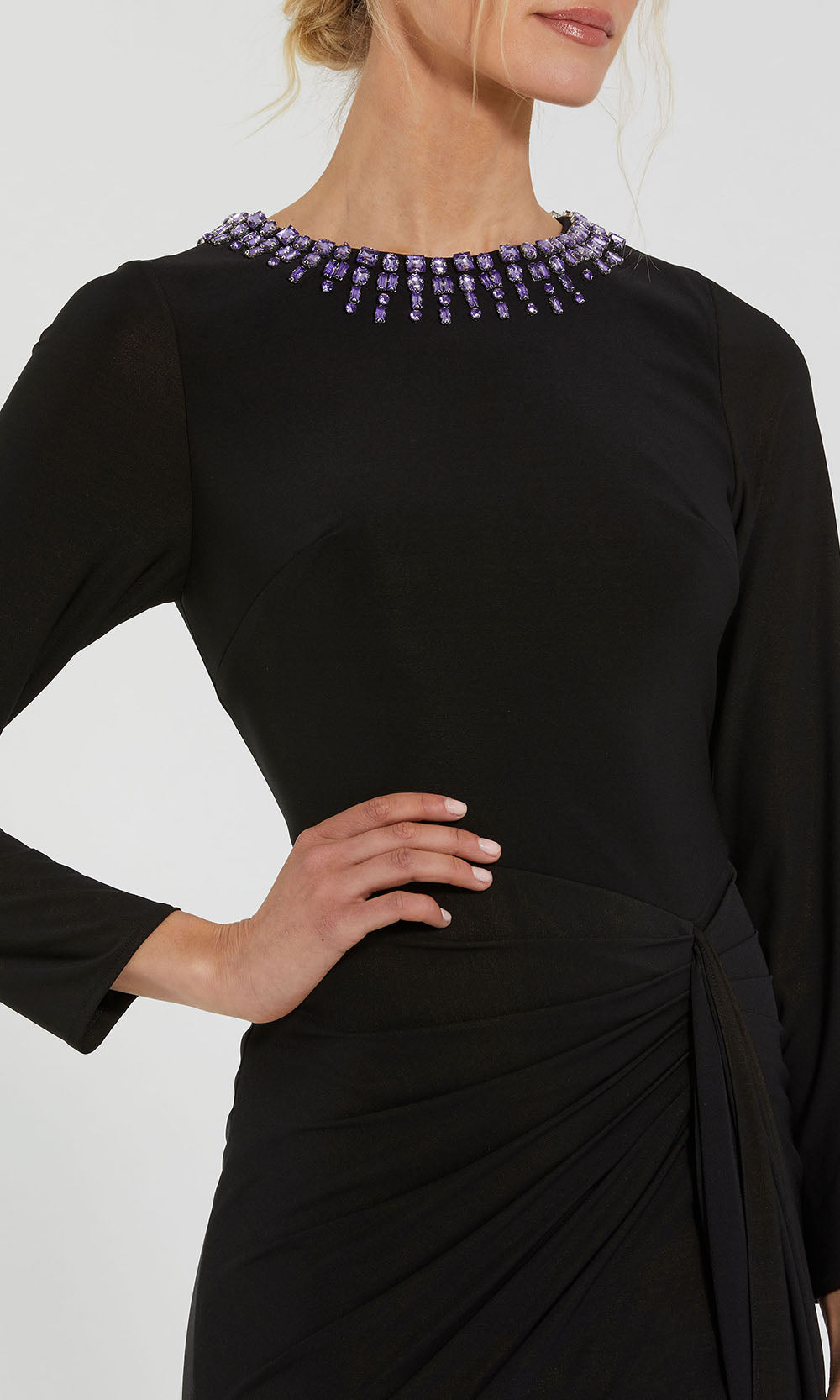 Ieena Duggal 44069 - Long Sleeve Slit Jersey Gown Evening Dresses