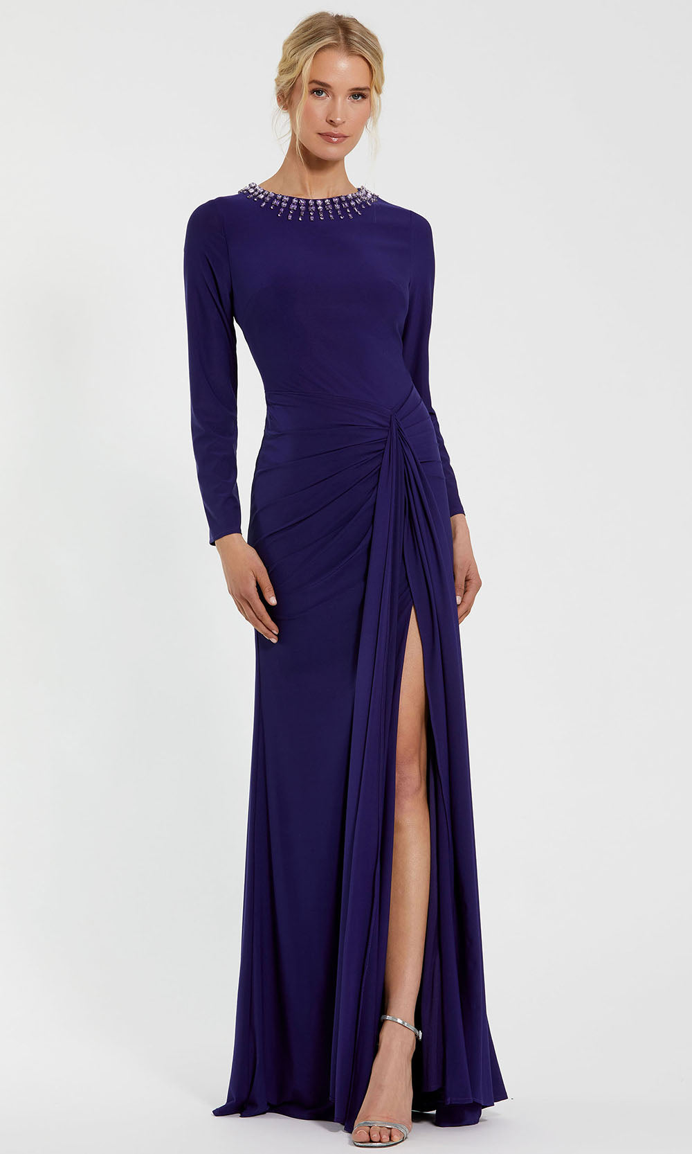 Ieena Duggal 44069 - Long Sleeve Slit Jersey Gown Evening Dresses