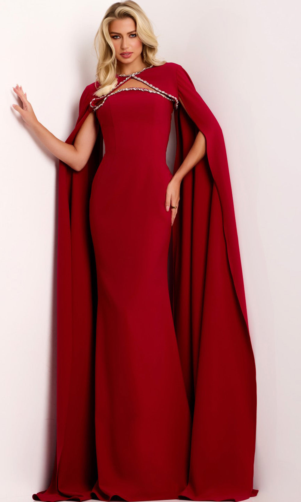 Jovani 44184 - Sheath Skirt Detachable Cape Gown Prom Dresses