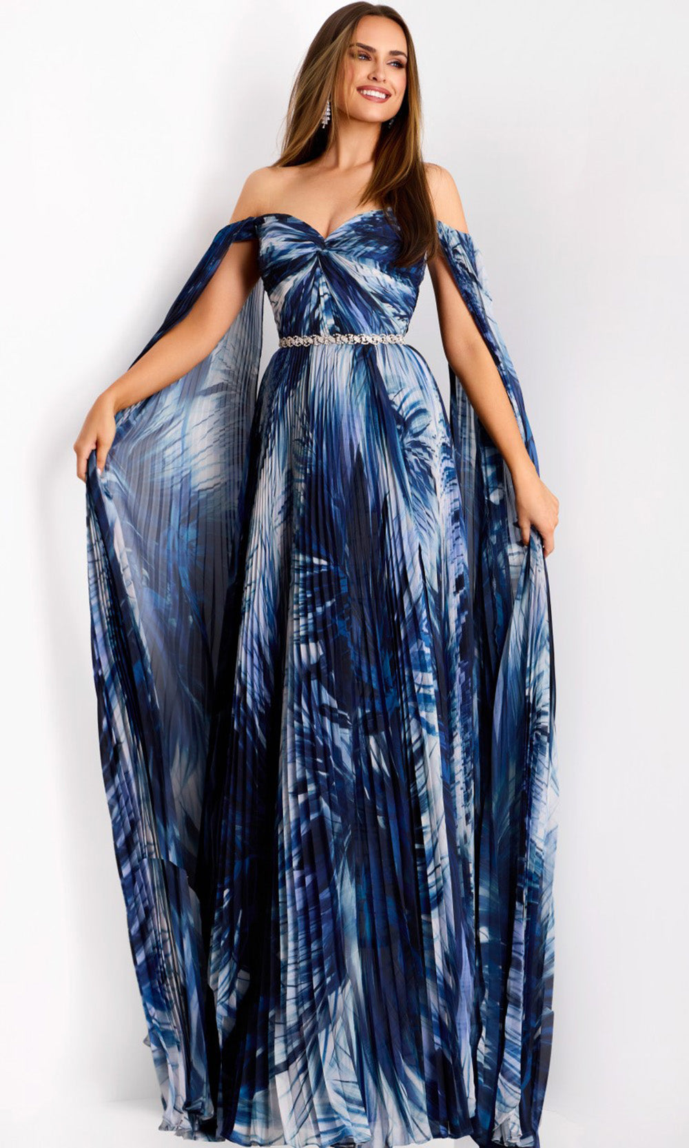 Jovani 45277 - Crystal Belt Printed Chiffon A-Line Gown Mother of the Bride Dresses