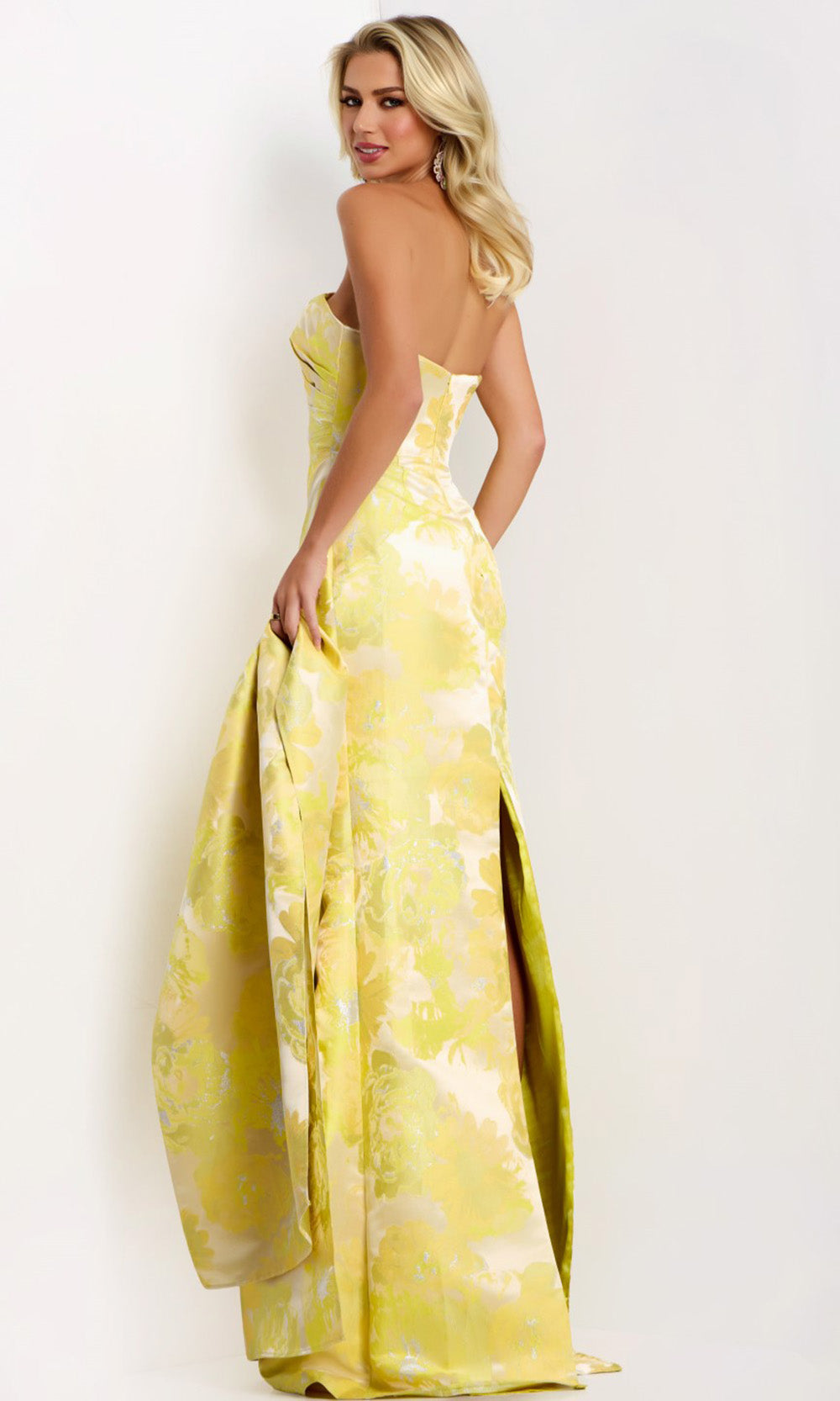 Jovani 45289 - Floral Straight Neckline Gown with Shawl Formal Gowns