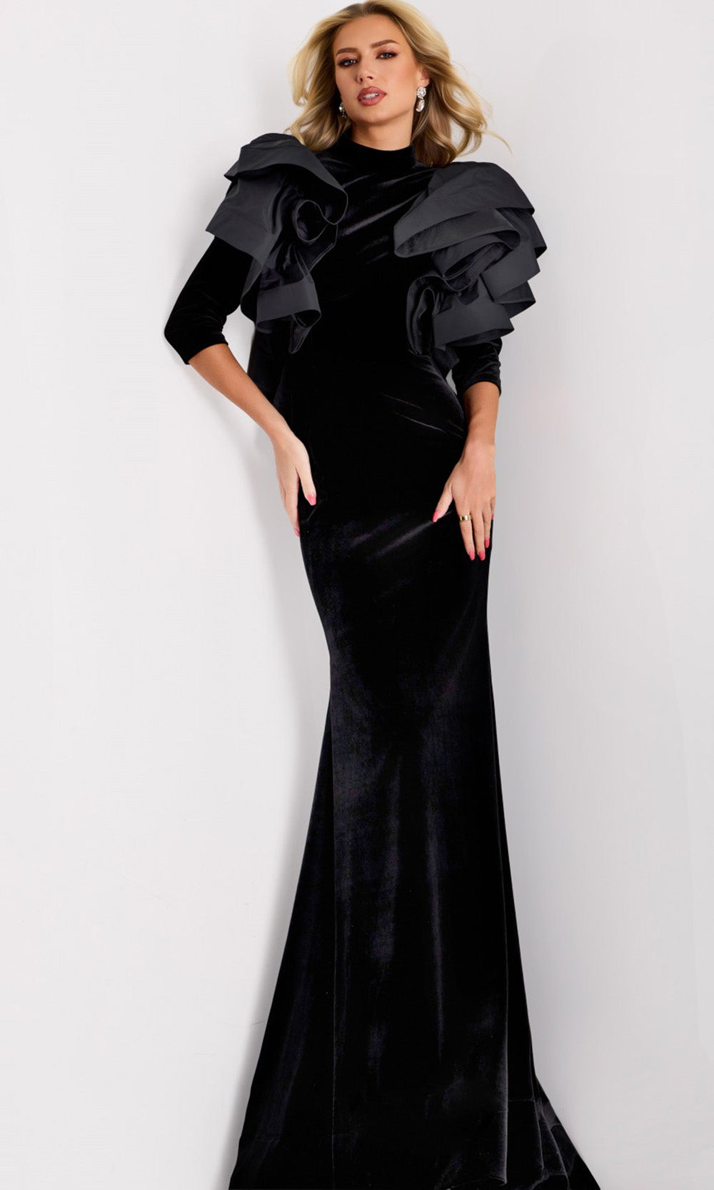 Jovani 45322 - Three-Quarter Sleeve Sheath Gown with Ruffle Mother of the Bride Dresses