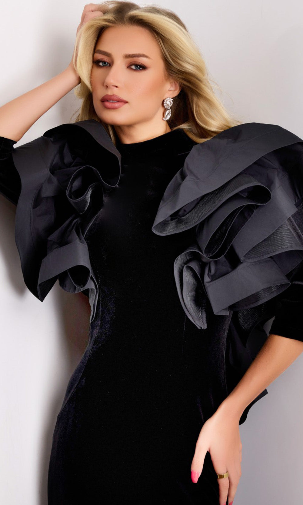 Jovani 45322 - Three-Quarter Sleeve Sheath Gown with Ruffle Mother of the Bride Dresses