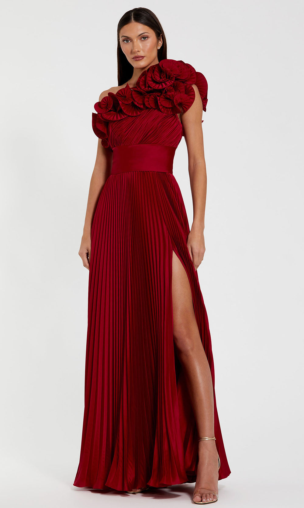 Ieena Duggal 49902 - Ruffle Neckline Pleated A-Line Gown Formal Gowns