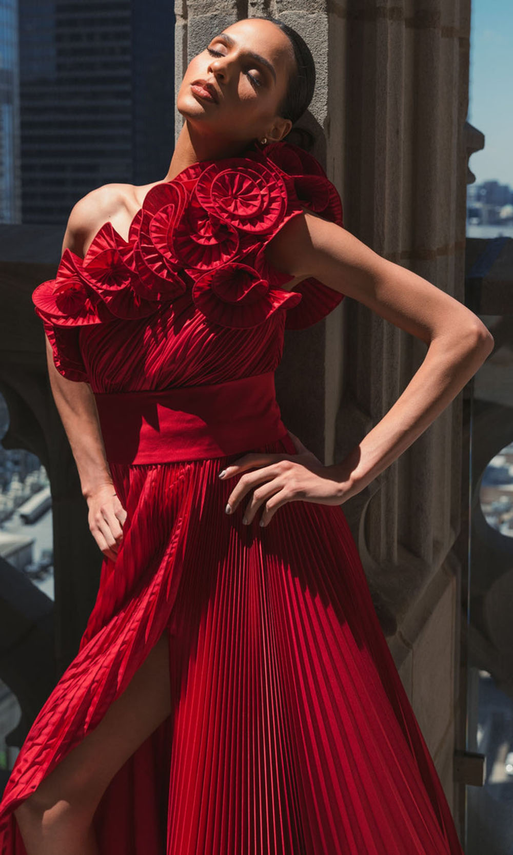 Ieena Duggal 49902 - Ruffle Neckline Pleated A-Line Gown Formal Gowns