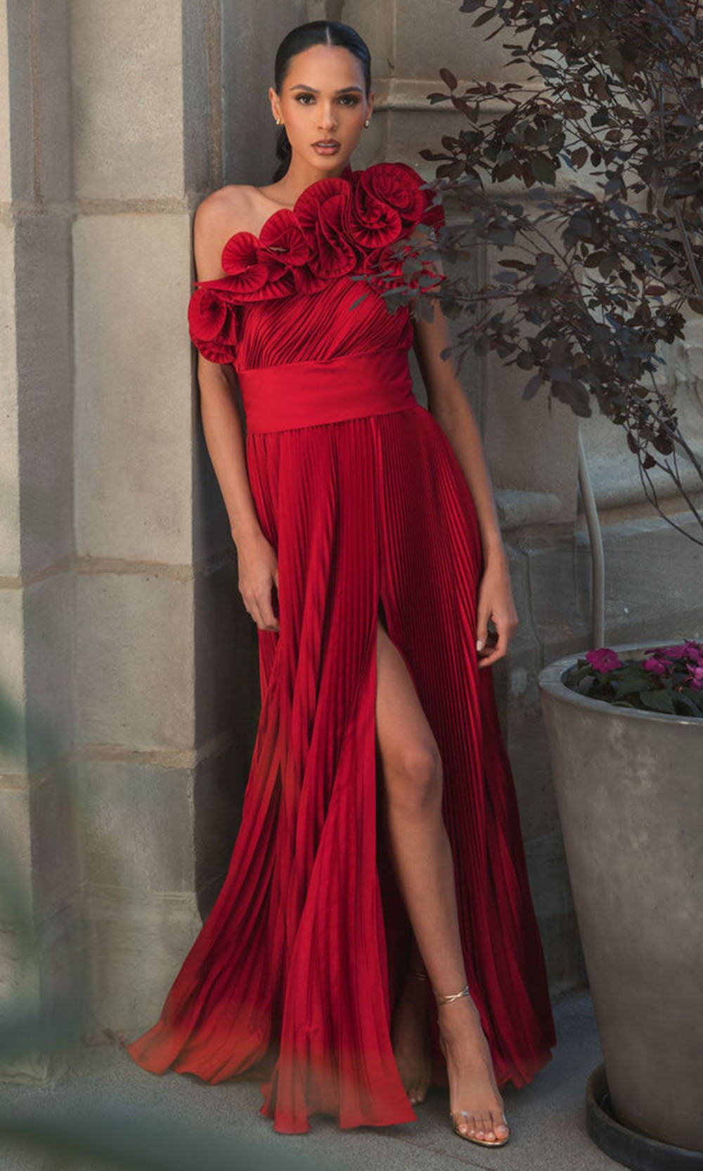 Ieena Duggal 49902 - Ruffle Neckline Pleated A-Line Gown Formal Gowns