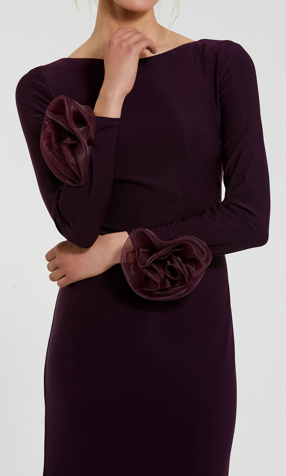 Ieena Duggal 49949 - Rosette Cuff Long Sleeve Sheath Gown Mother of the Bride Dresses