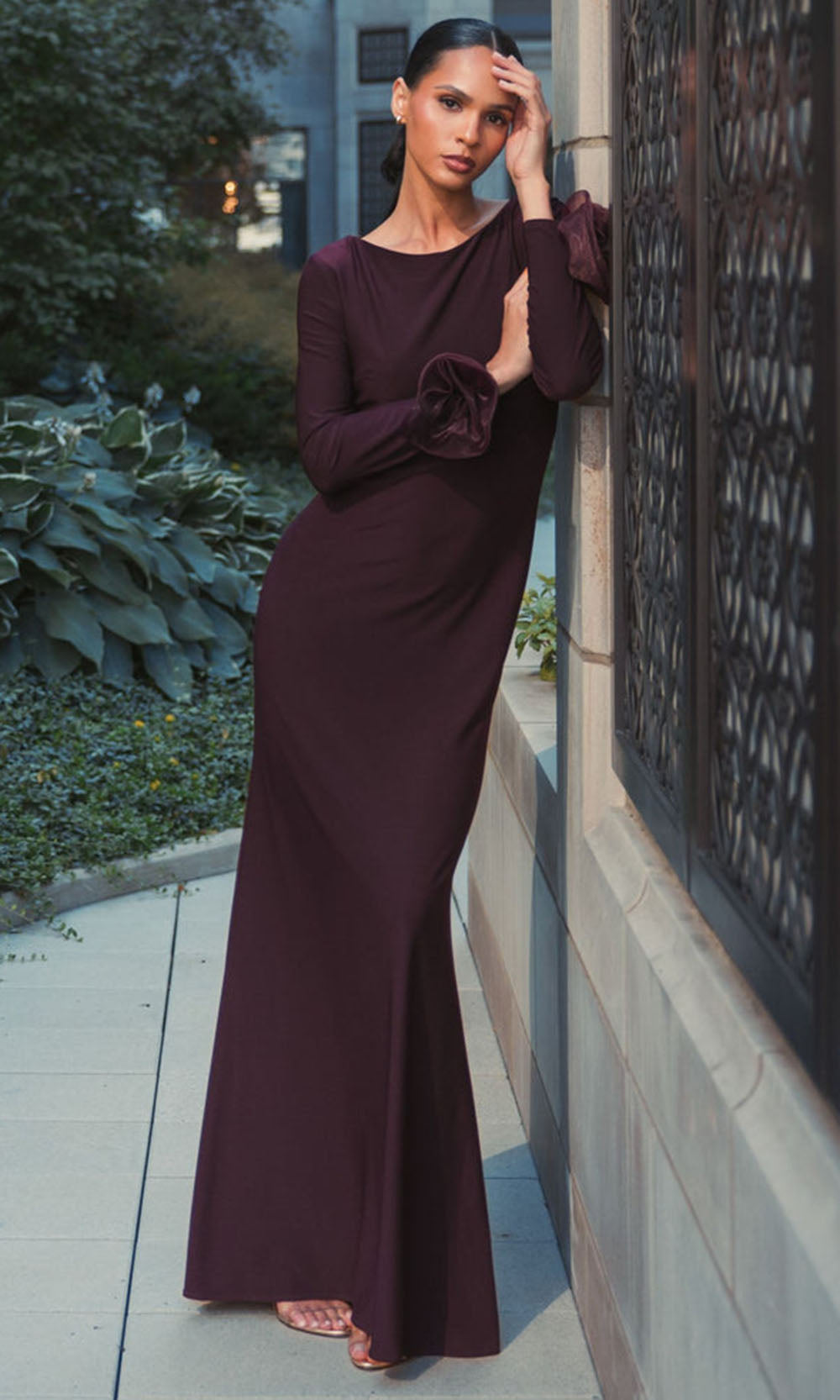 Ieena Duggal 49949 - Rosette Cuff Long Sleeve Sheath Gown Mother of the Bride Dresses