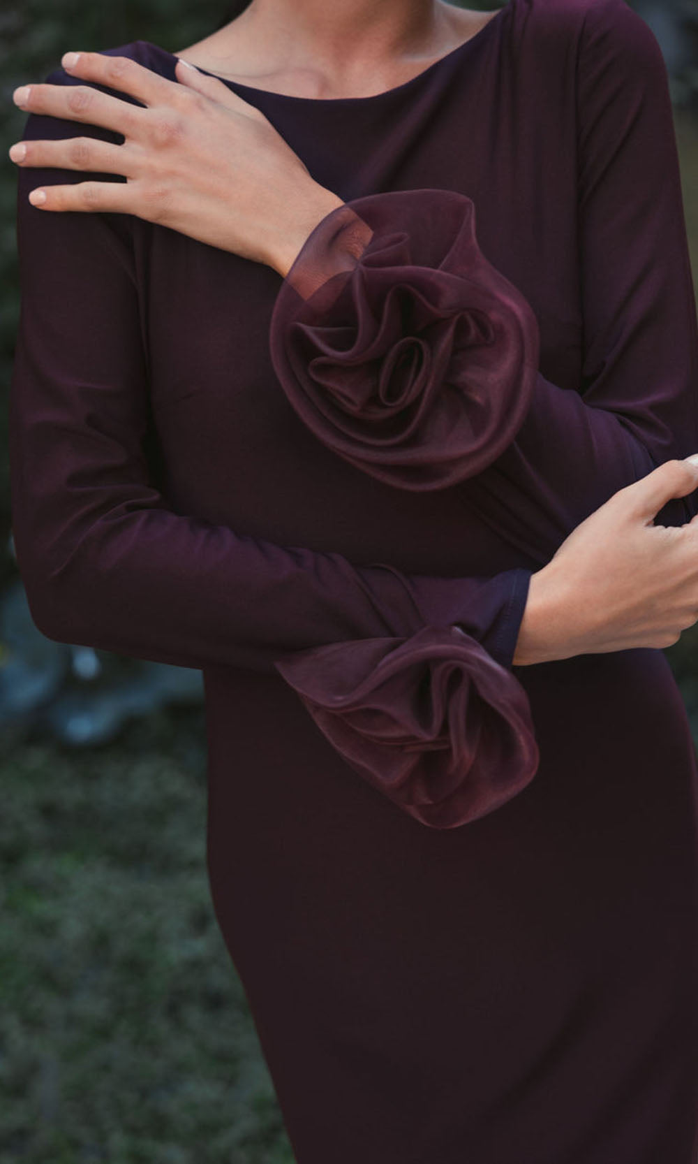 Ieena Duggal 49949 - Rosette Cuff Long Sleeve Sheath Gown Mother of the Bride Dresses