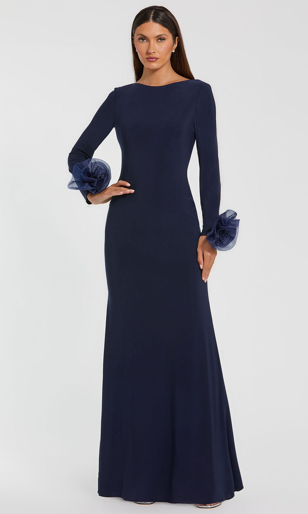 Ieena Duggal 49949 - Rosette Cuff Long Sleeve Sheath Gown Mother of the Bride Dresses