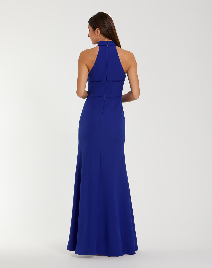 Ieena Duggal 50053 - 3D Rosette High Halter Sheath Gown In Blue