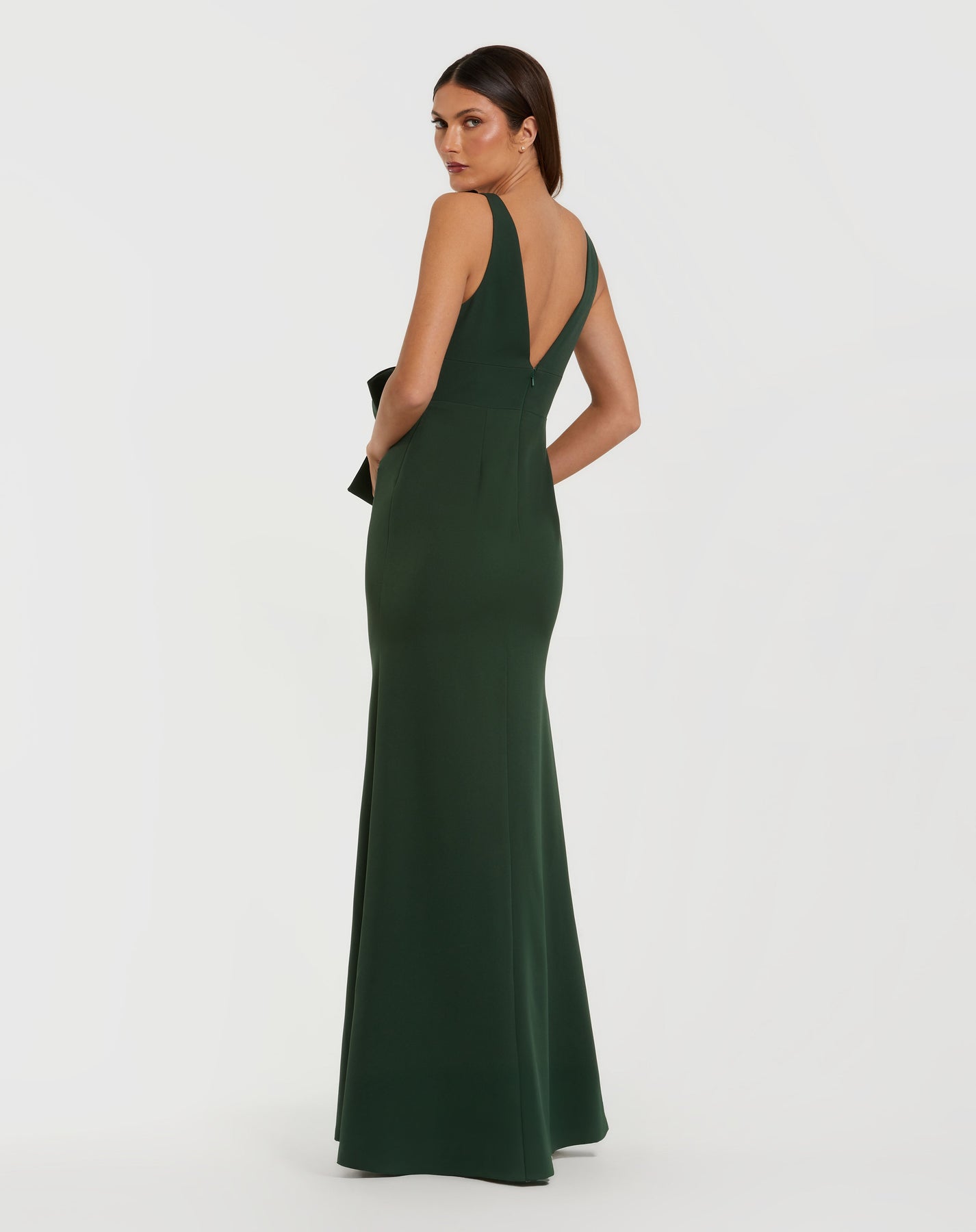 Ieena Duggal 50087 - Plunging V-Neck Crepe Gown with Front Bow In Green