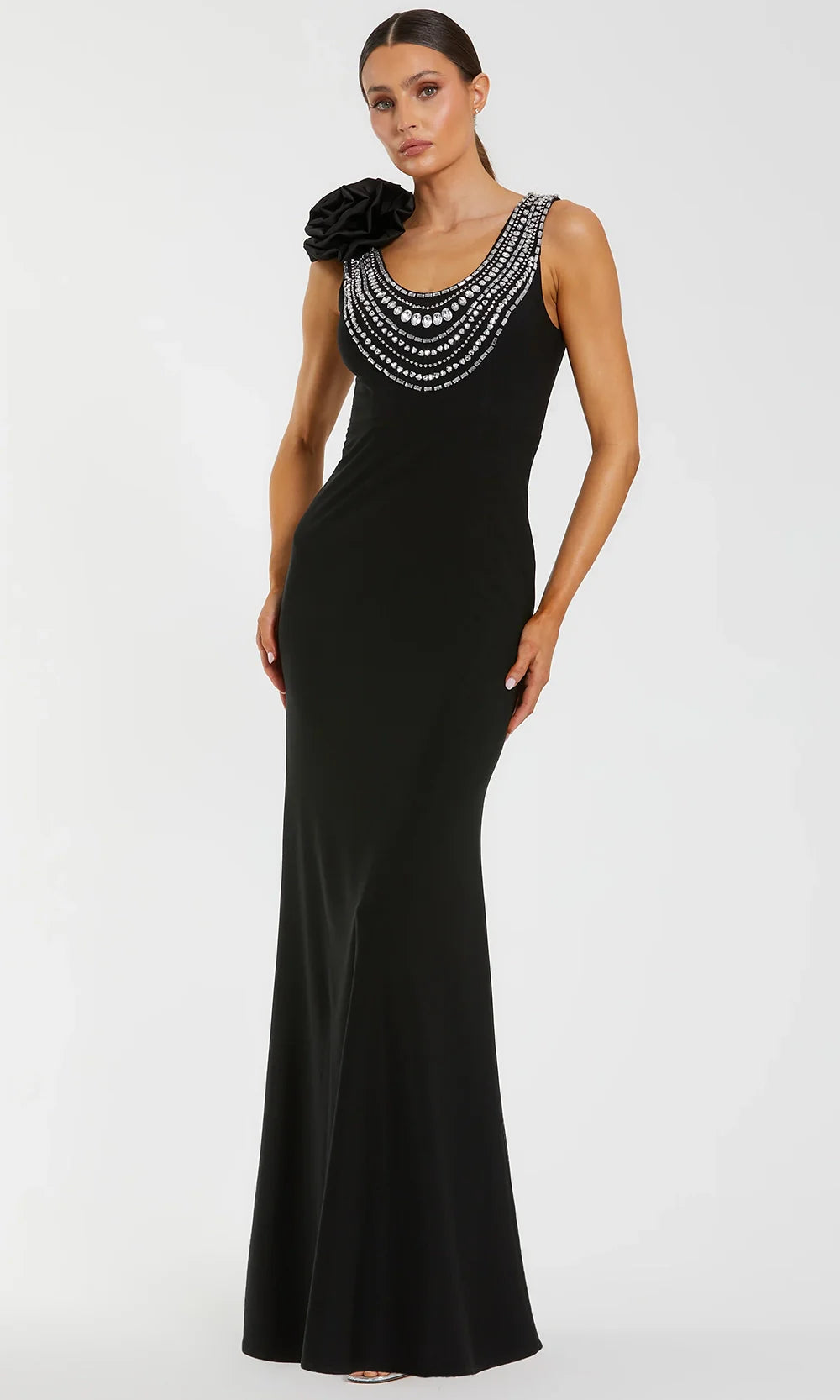 Ieena Duggal 50090 - Beaded Neckline Jersey Sheath Gown Prom Dresses