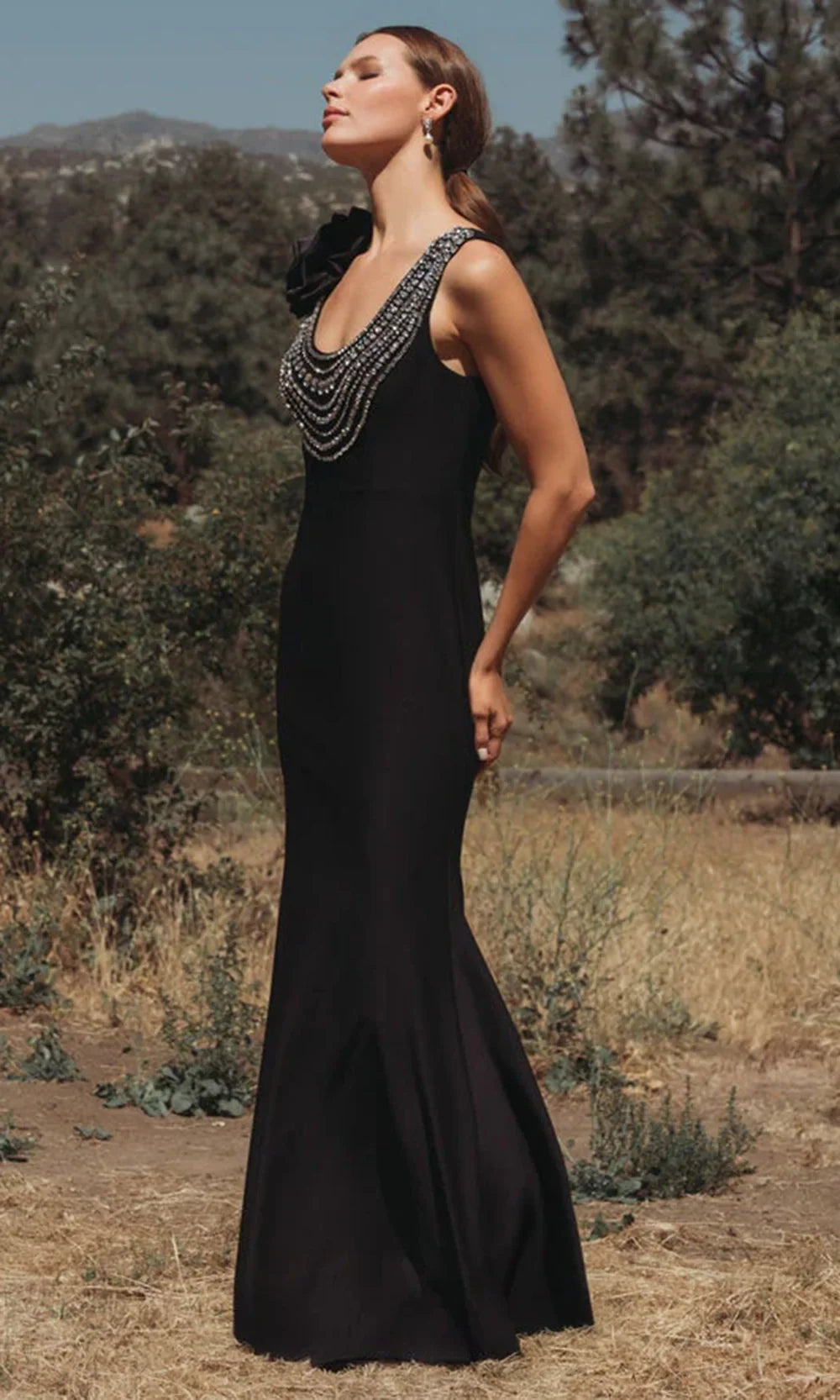 Ieena Duggal 50090 - Beaded Neckline Jersey Sheath Gown Prom Dresses