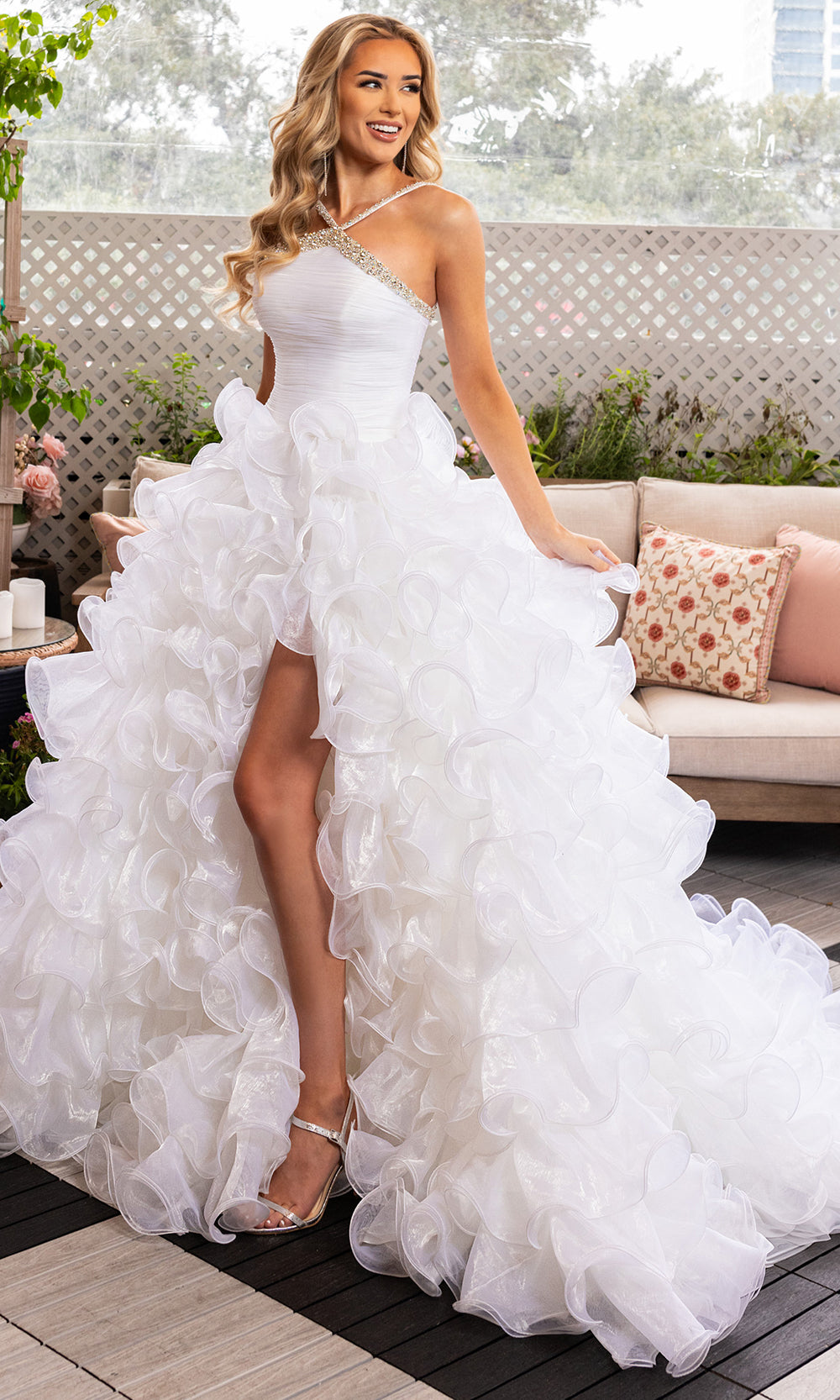 Rachel Allan 50365 - Halter Neck Organza Gown with Ruffles Ball Gowns