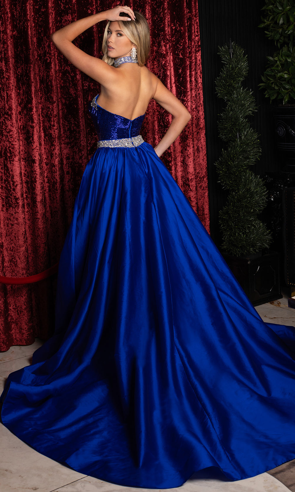 Rachel Allan 50369 - Scalloped V-Neck Slit Gown with Overskirt Prom Dresses