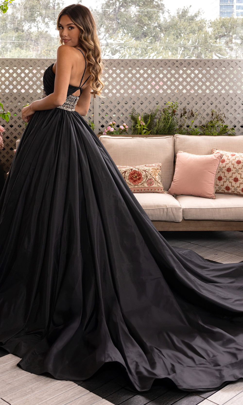 Rachel Allan 50376 - High Slit Scoop Gown with Beaded Waist Ball Gowns