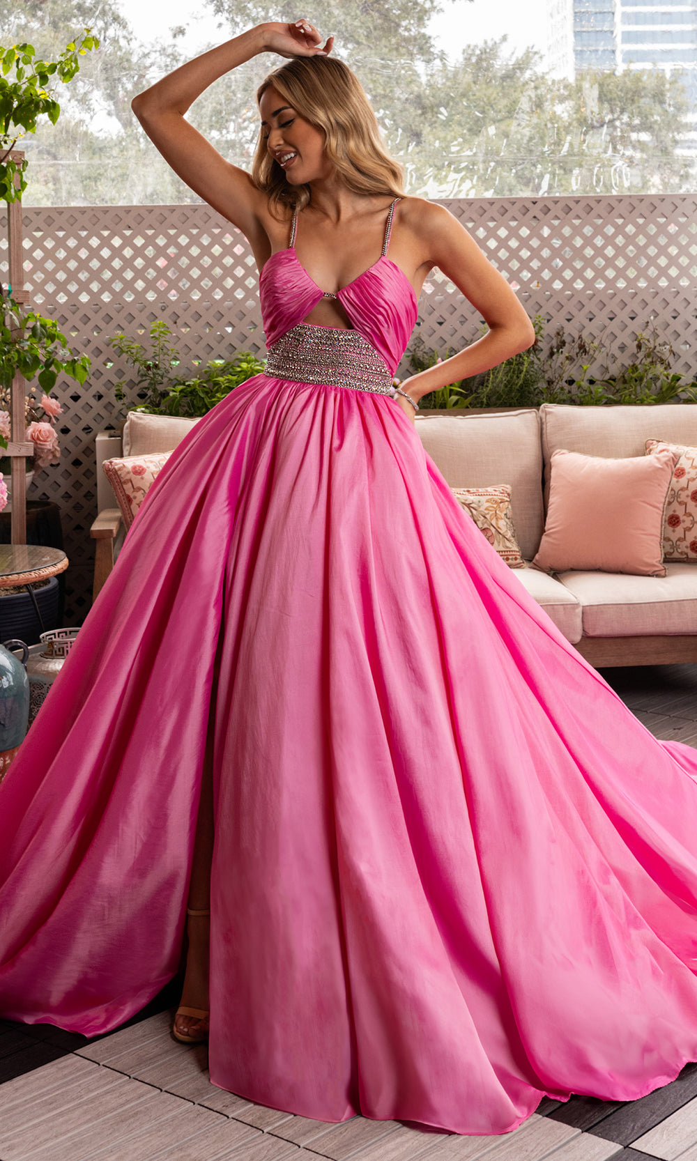 Rachel Allan 50376 - High Slit Scoop Gown with Beaded Waist Ball Gowns