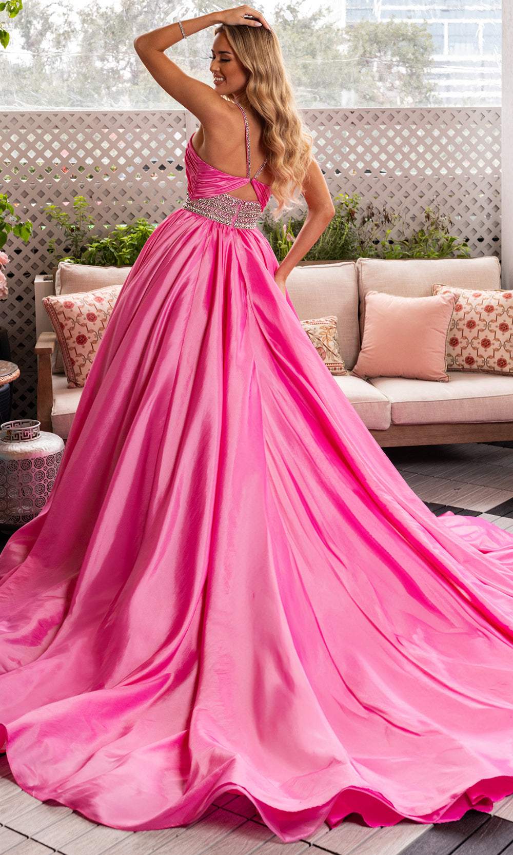 Rachel Allan 50376 - High Slit Scoop Gown with Beaded Waist Ball Gowns