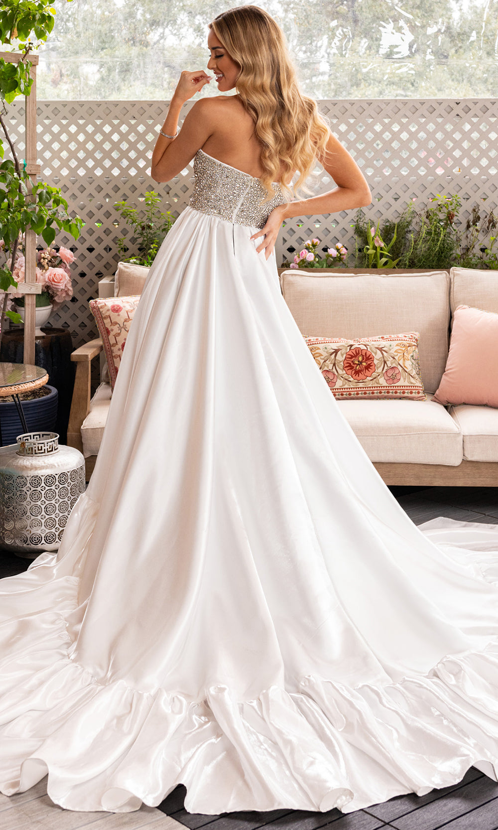 Rachel Allan 50381 - V-Neck Overskirt Gown with Crystal Waist Formal Gowns