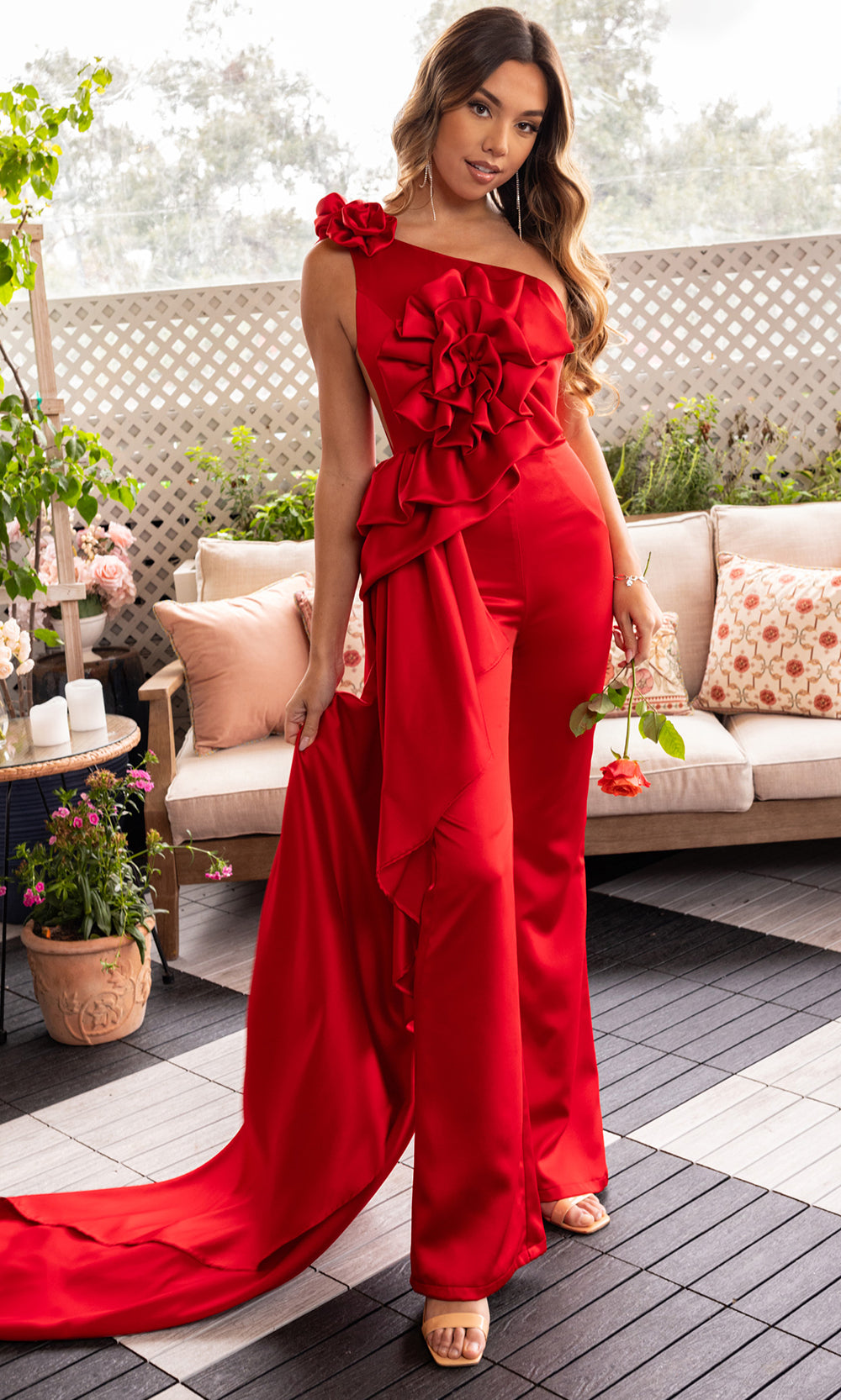Rachel Allan 50387 - Floral Ruffle Jumpsuit with Overskirt Formal Pantsuits