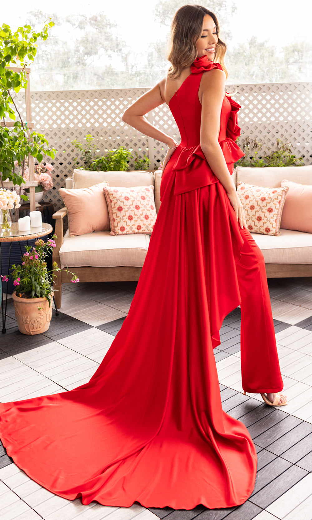 Rachel Allan 50387 - Floral Ruffle Jumpsuit with Overskirt Formal Pantsuits