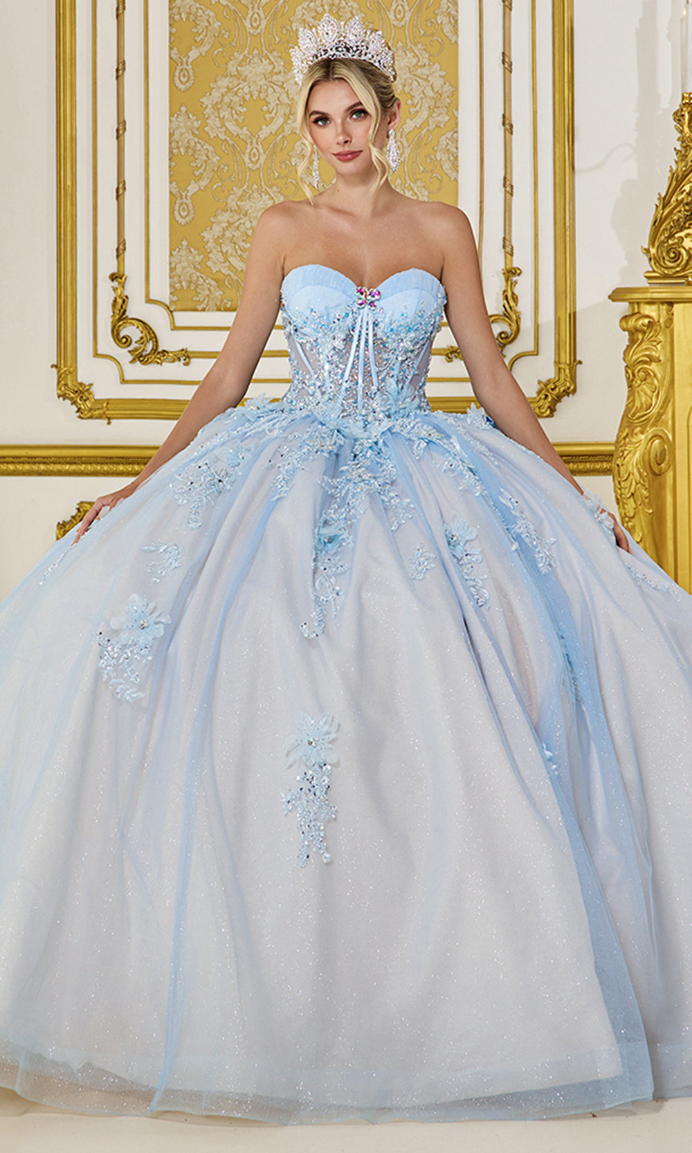 Dancing Queen 5058 Long Quinceanera Dress Bahama Blue / Small Dancing Queen 5058 Long Quinceanera Dress Bahama Blue / Small