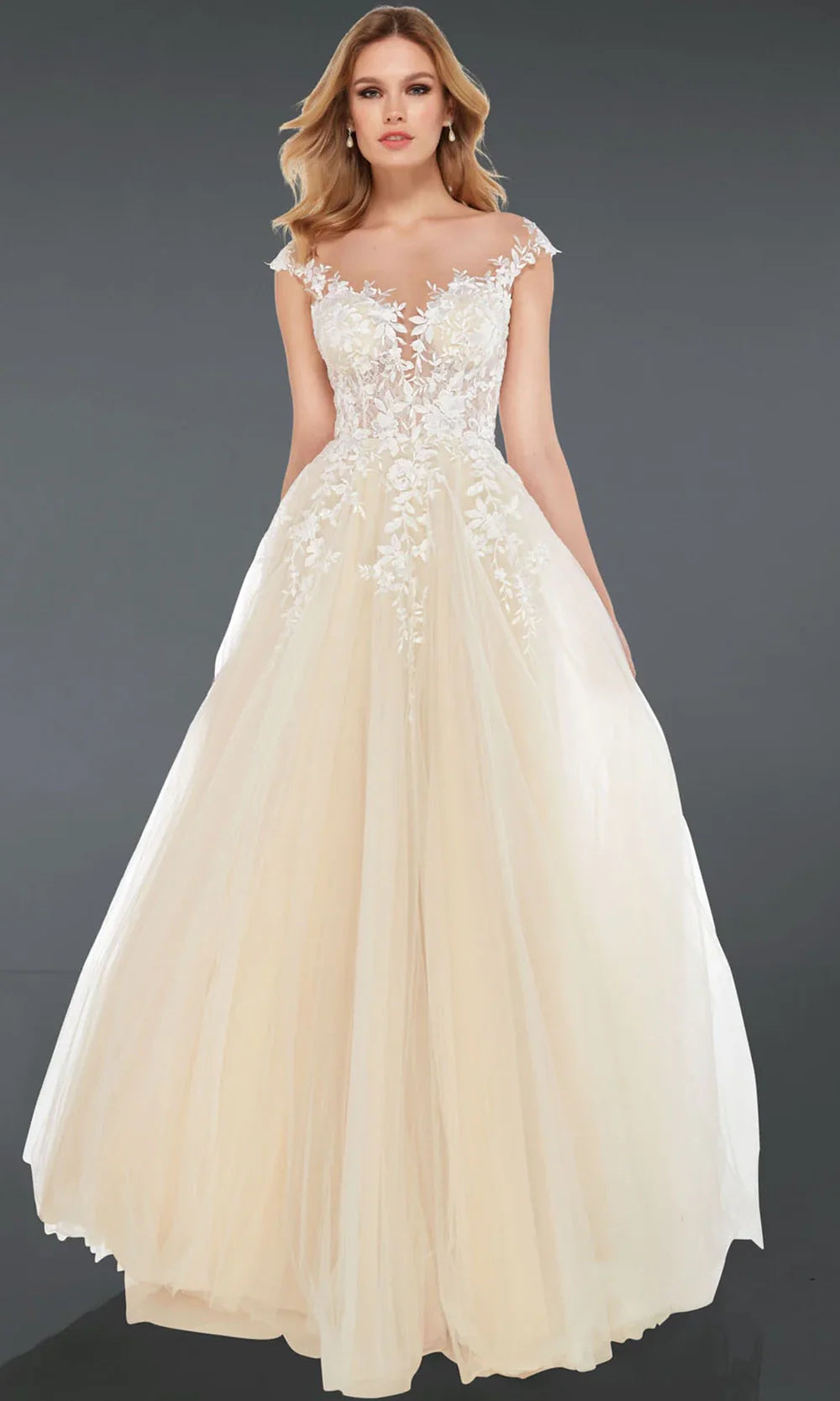 Alyce Paris 5090 - Cap Sleeve Lace Appliqued Tulle Gown Prom Dresses