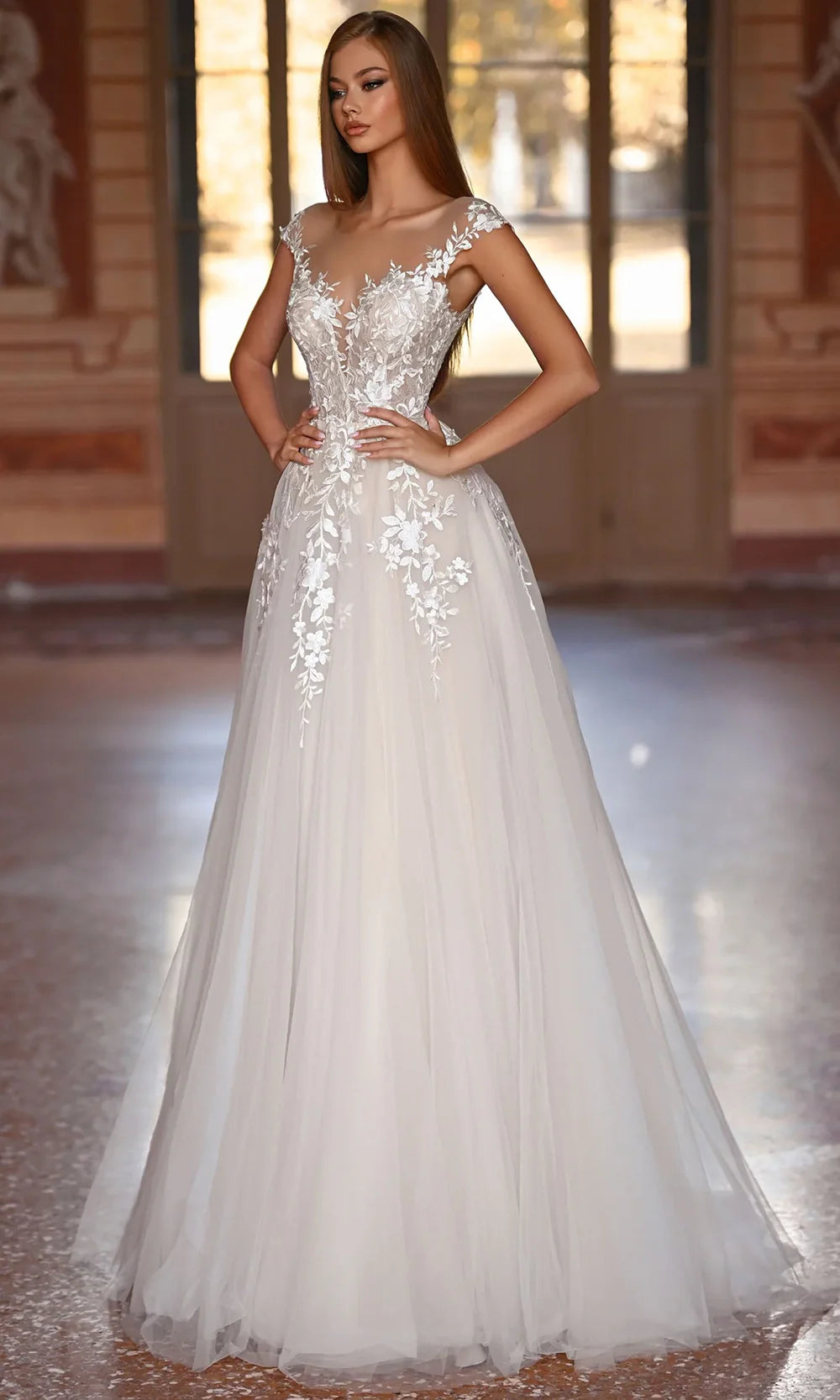 Alyce Paris 5090 - Cap Sleeve Lace Appliqued Tulle Gown Prom Dresses