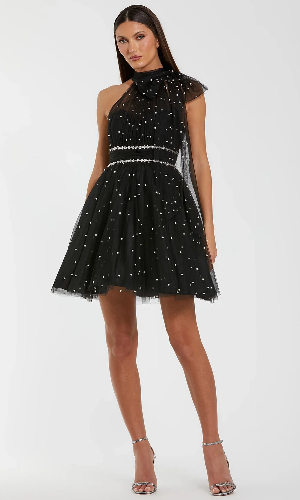 sleeveless plunge neck a line mini dress in black woven Black Tailored Plunge Front A-line Mini Dress