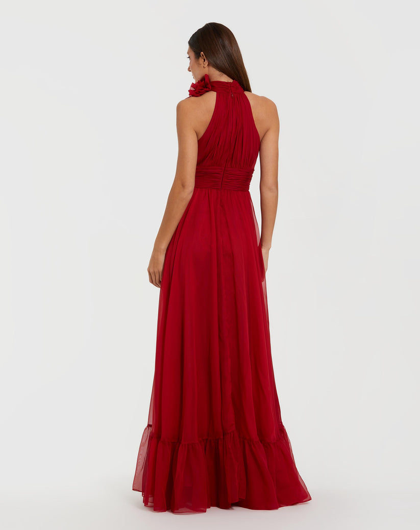 Ieena Duggal 56254 - Ruffled Hem High Halter Chiffon Gown In Red