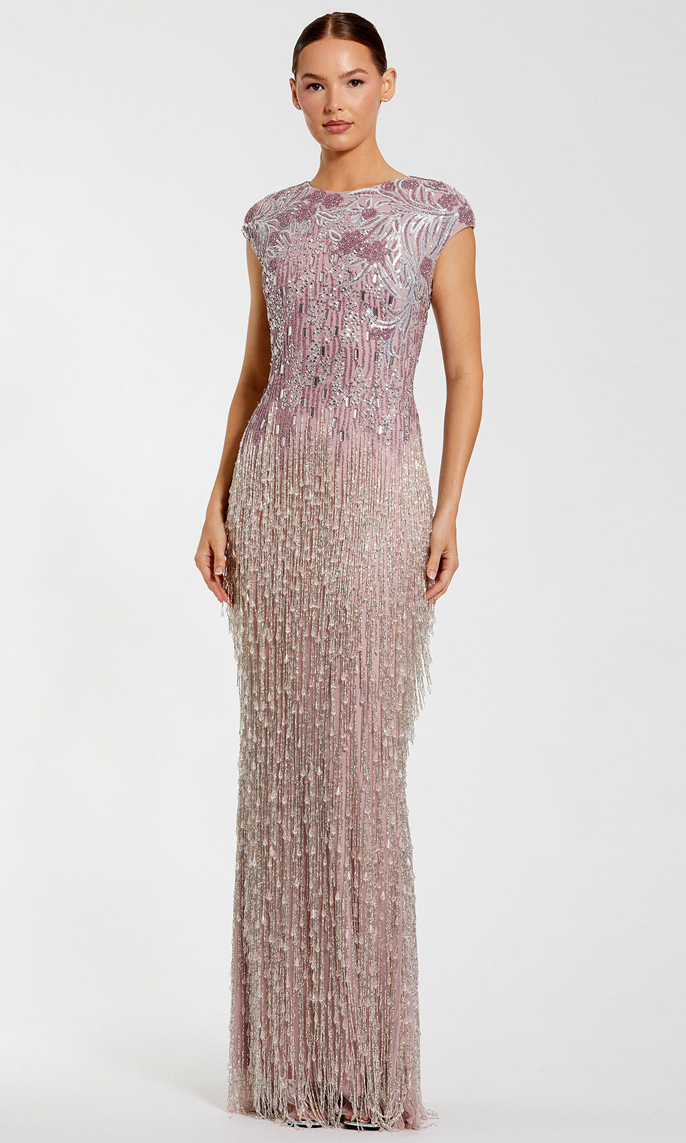 Mac Duggal 6169 - Jewel Neck Gown with Fringe Beading Mother of the Bride Dresses