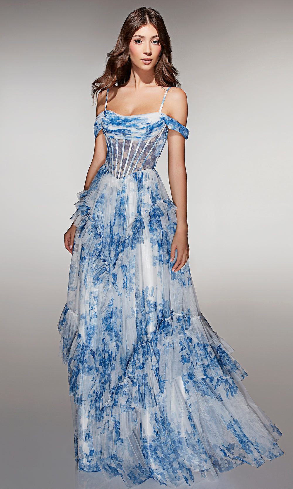 Alyce Paris 62212 - Long Print Tulle A-line Dress
