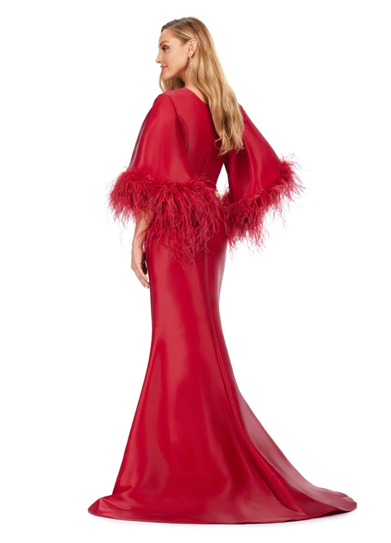 Ashley Lauren 11381 - Feather Trimmed Trumpet Gown In Red