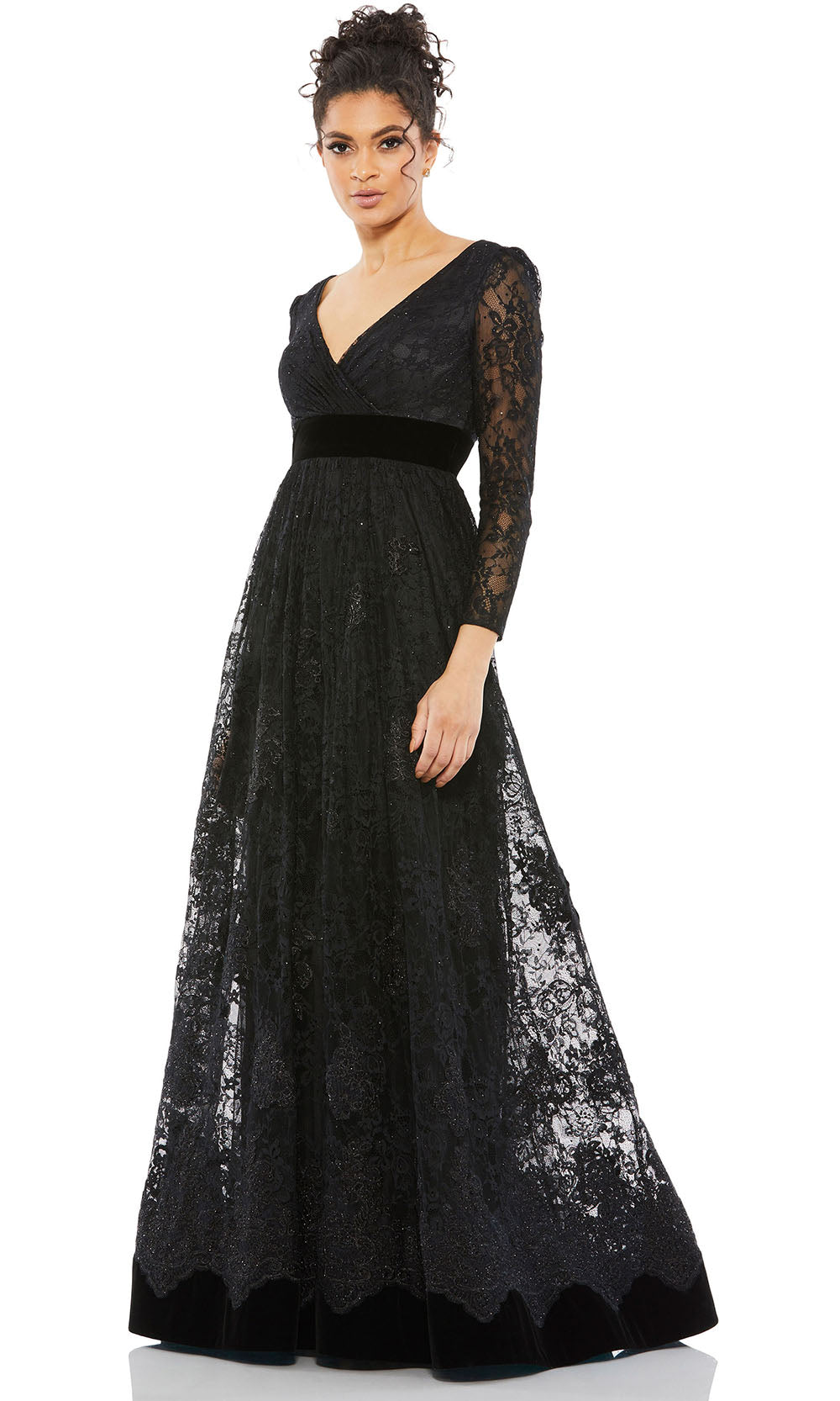 mac duggal black embellished floral long sleeve dress Mac Duggal - Black Embellished Floral Long Sleeve Backless Gown main image 0