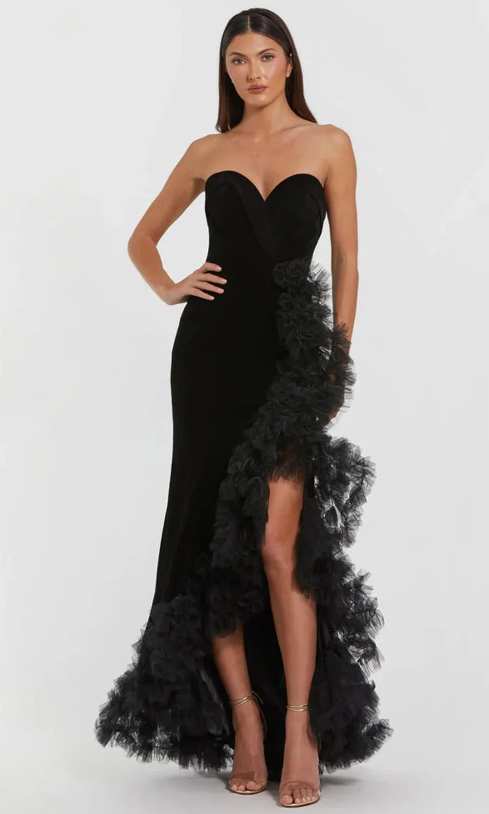 Mac Duggal Women's Strapless Velvet Mermaid with Ruffle Slit Gown - Black