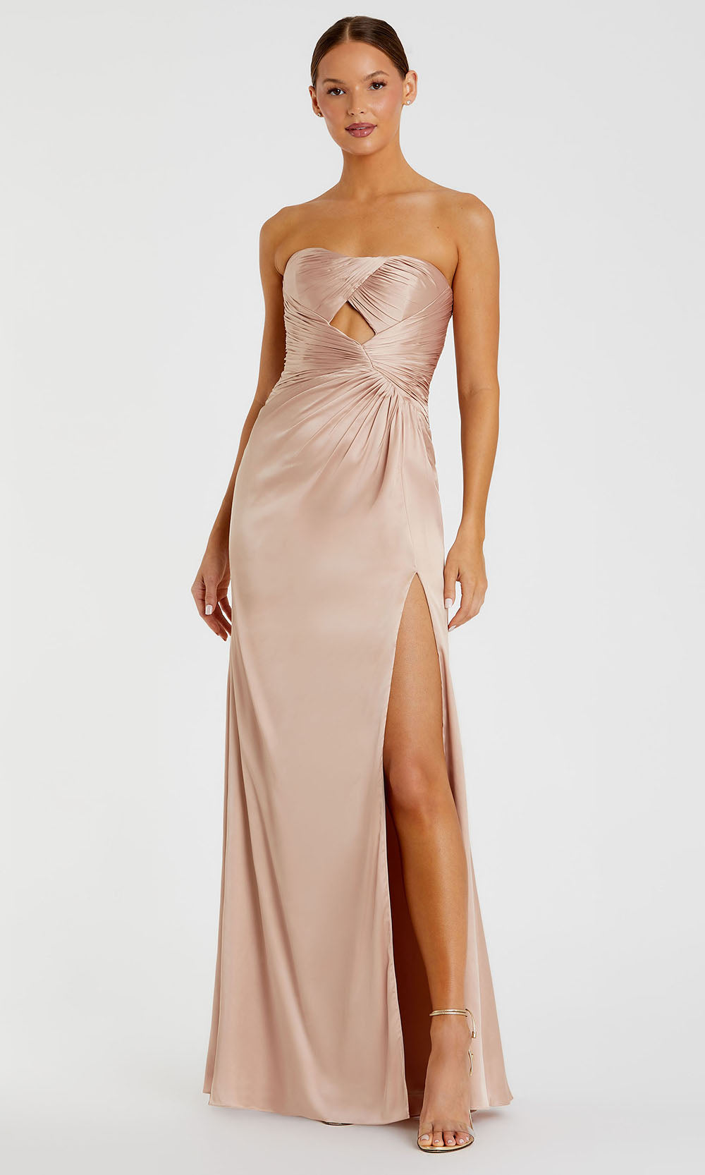 Ieena Duggal 68837 - Ruched Satin Watteau Train Evening Gown Prom Dresses