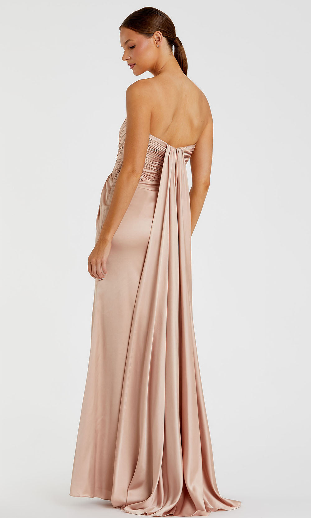 Ieena Duggal 68837 - Ruched Satin Watteau Train Evening Gown Prom Dresses