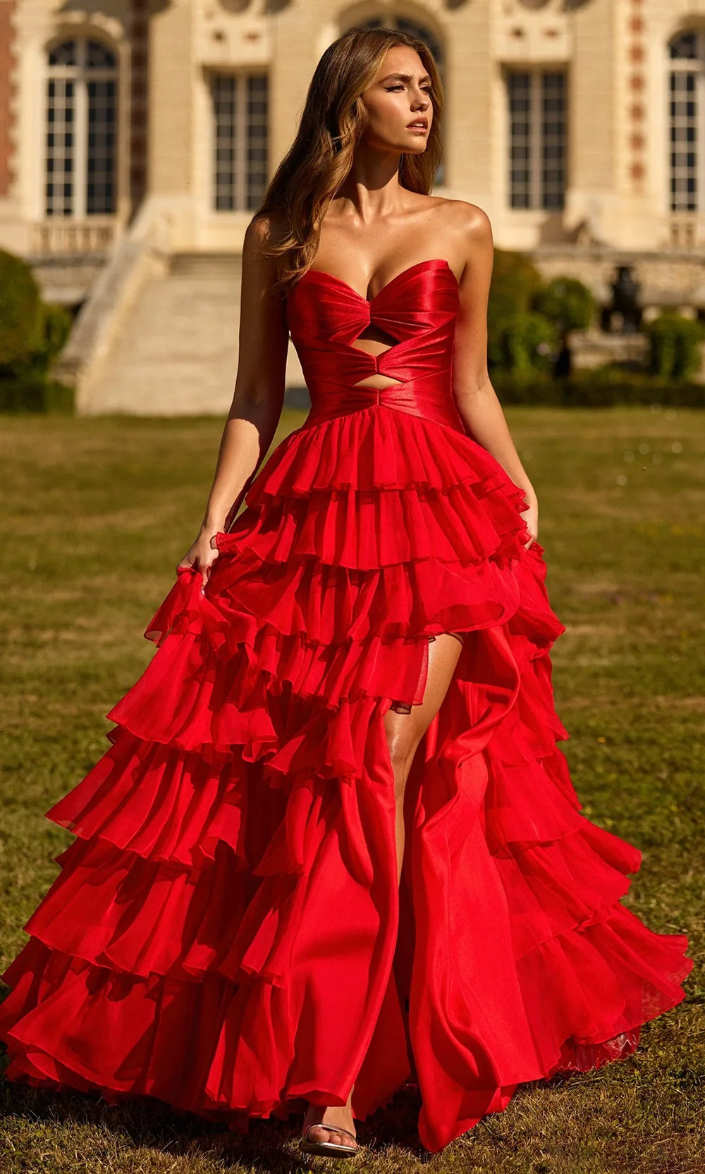 Sherri Hill 57705 - Sweetheart Ruffle Gown with Cutouts Sherri Hill 57705 - Sweetheart Ruffle Gown with Cutouts