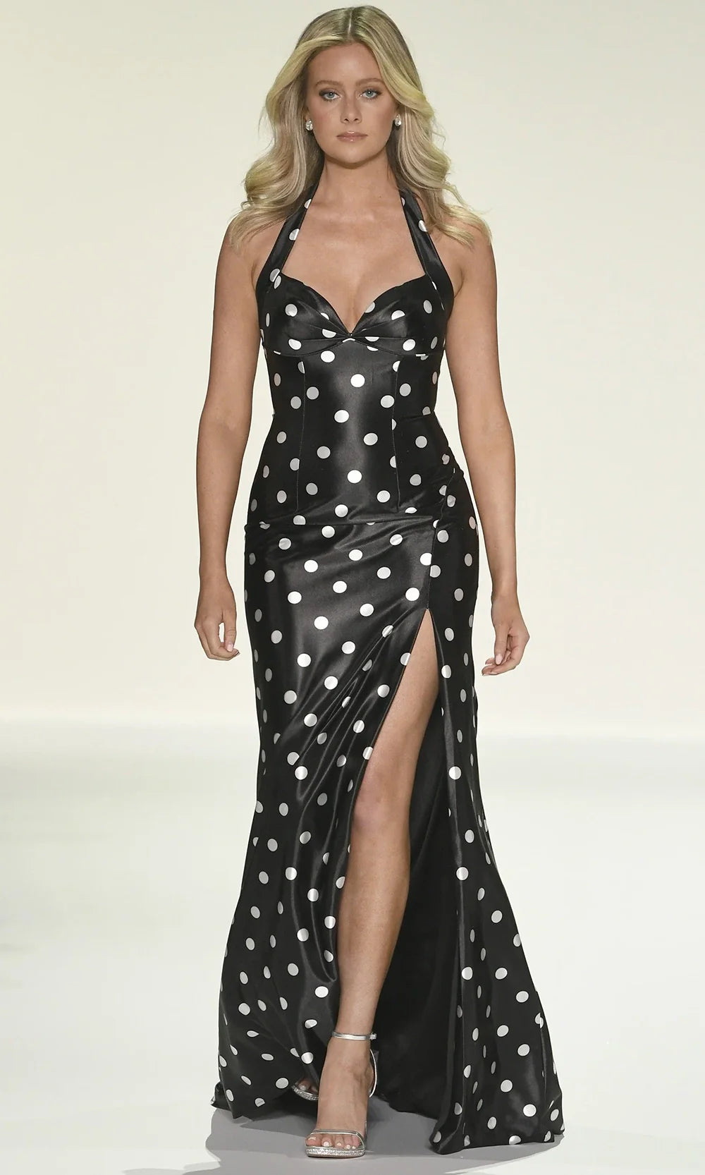 Sherri Hill 57802 - Long Sheath Dress - Sleeveless, Polka Dot Pattern, High Slit, Open Back, Fitted Silhouette 0 / Black/Ivory Sherri Hill 57802 - Long Sheath Dress - Sleeveless, Polka Dot Pattern, High Slit, Open Back, Fitted Silhouette 0 / Black/Ivory