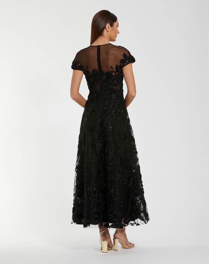 Mac Duggal 69003 - 3D Lace Applique Illusion Jewel Evening Dress In Black