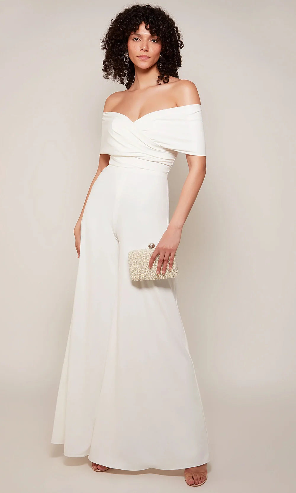 Alyce Paris 70051 - Ruched Satin Wide-Leg Jumpsuit Formal Pantsuits