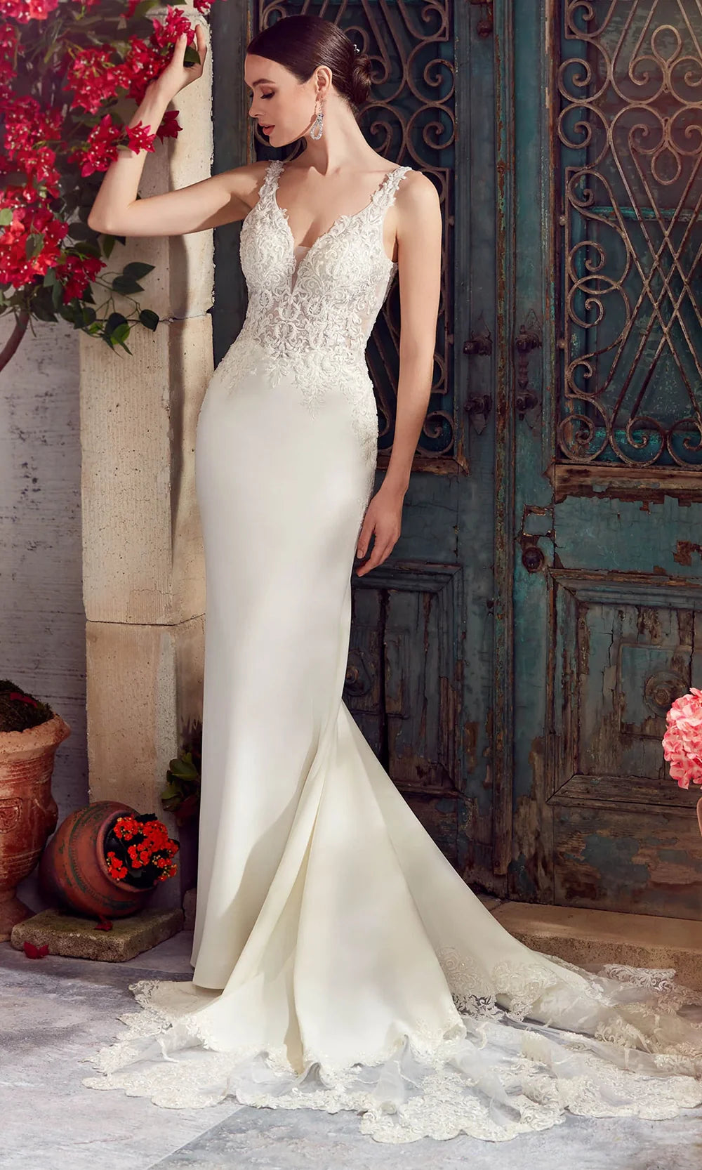 Alyce Paris 7027 - V-Neck Petal Train Lace Bridal Gown Wedding Dresses