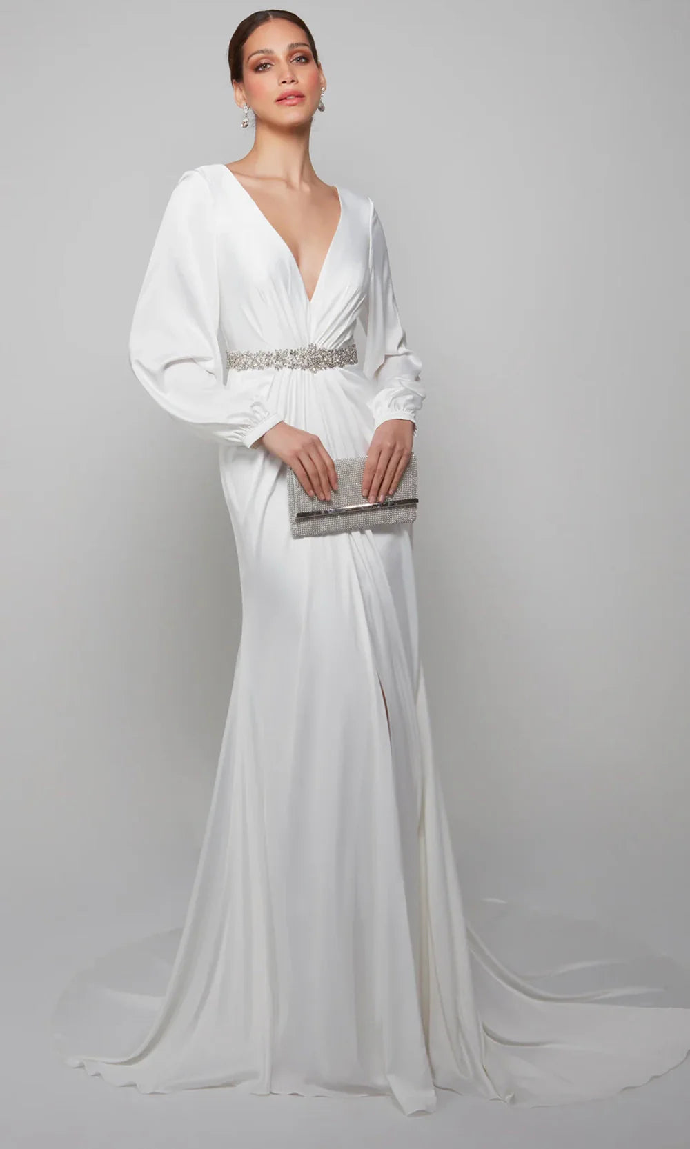 sachin and babi light blue dress Besa Edin V-Neck Chiffon A-Line Wedding Gown