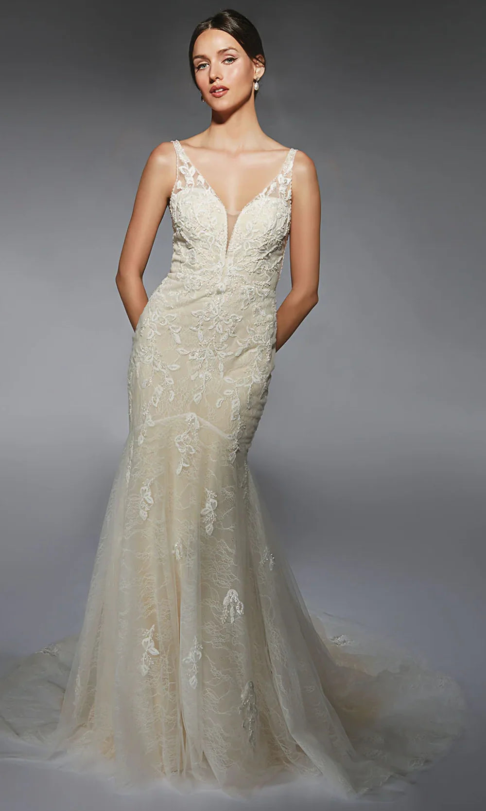 Alyce Paris 7119 - Long Lace/Tulle Trumpet Dress