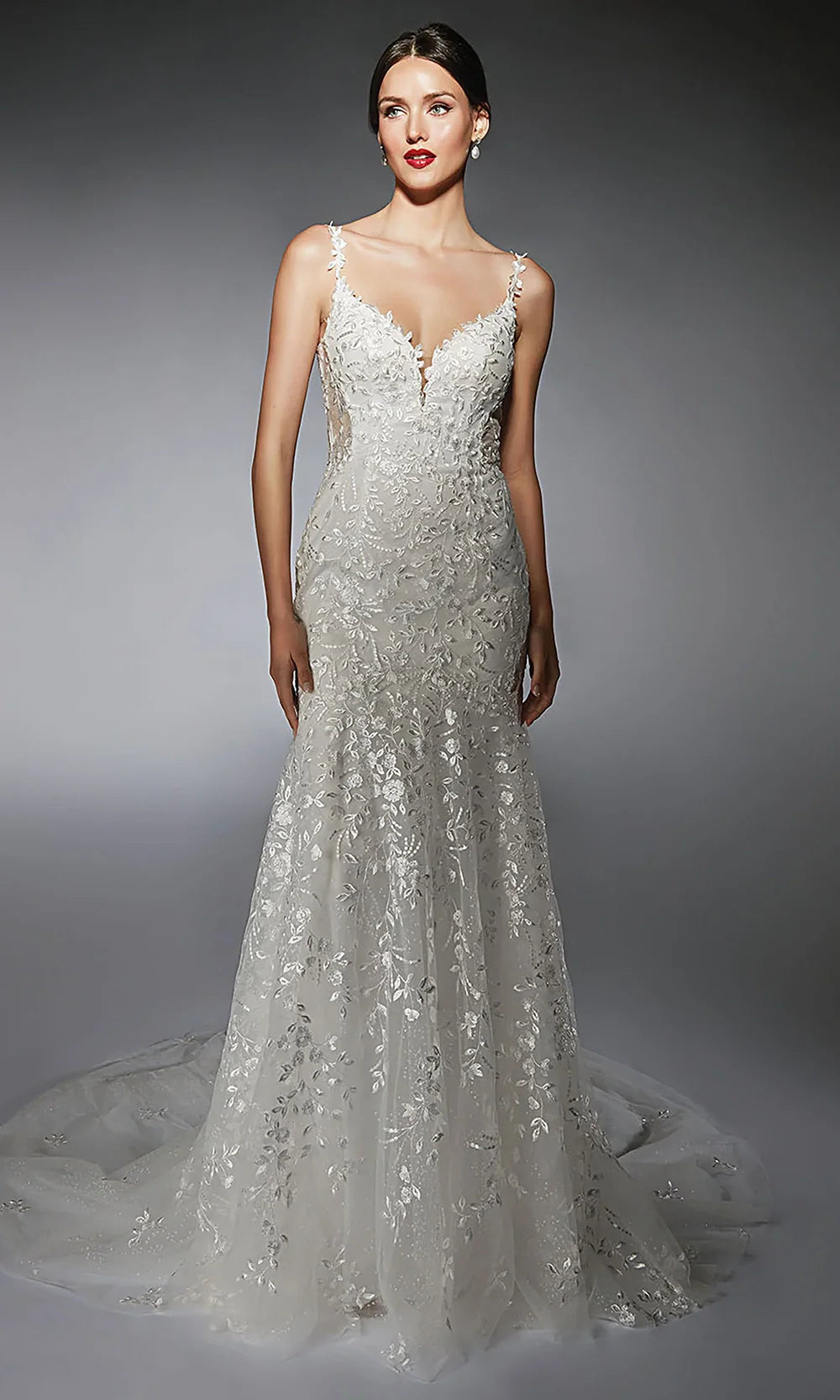 lace and tulle trumpet wedding dress Mermaid V-Neck Natural Chapel Train Lace Tulle Modest Wedding Dress COCOMELODY CW3279, 45 Days / Ivory / US6-UK8-EUR36