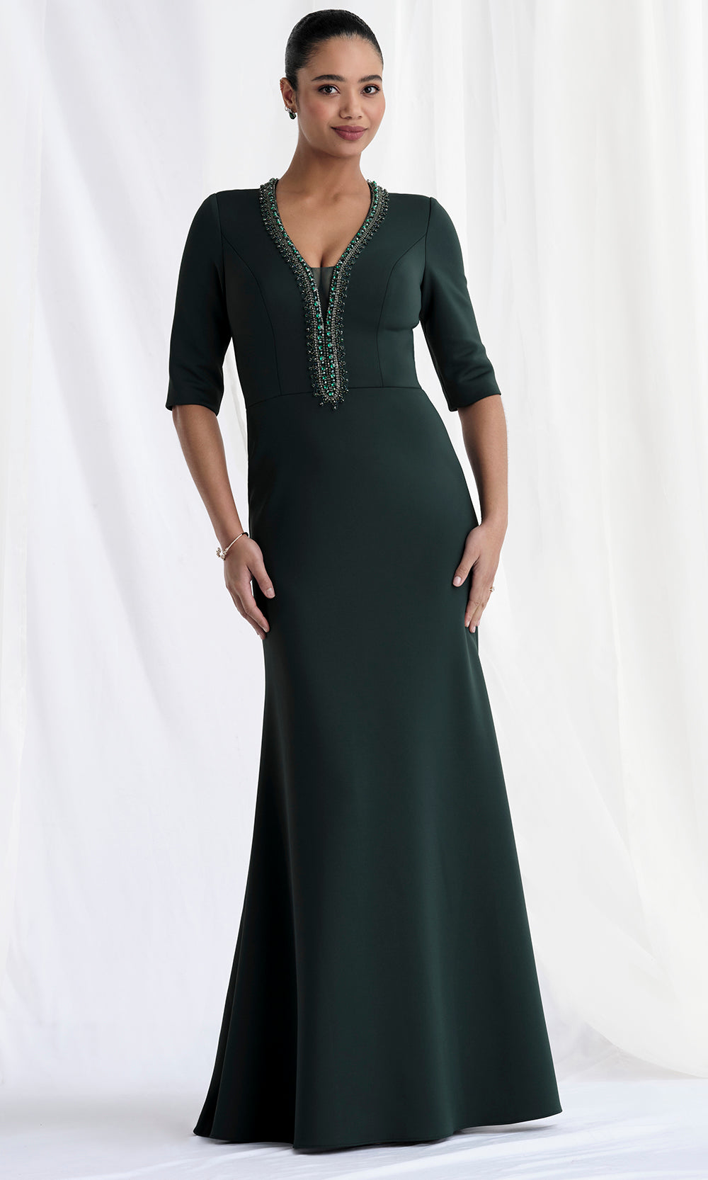 MGNY By Mori Lee 73154 - Elbow-Length Sleeve Scuba Knit Gown Mother of the Bride Dresses