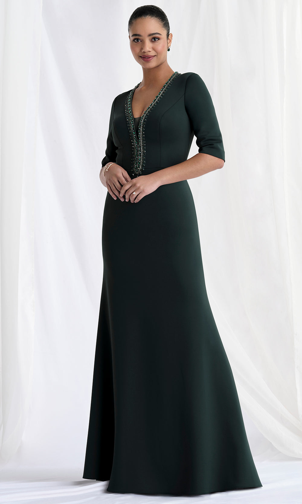 scuba knit a line dress MGNY By Mori Lee 73154 Wedding Party The Bachelorette added a Size:Coat Size 56 and a wrap panel