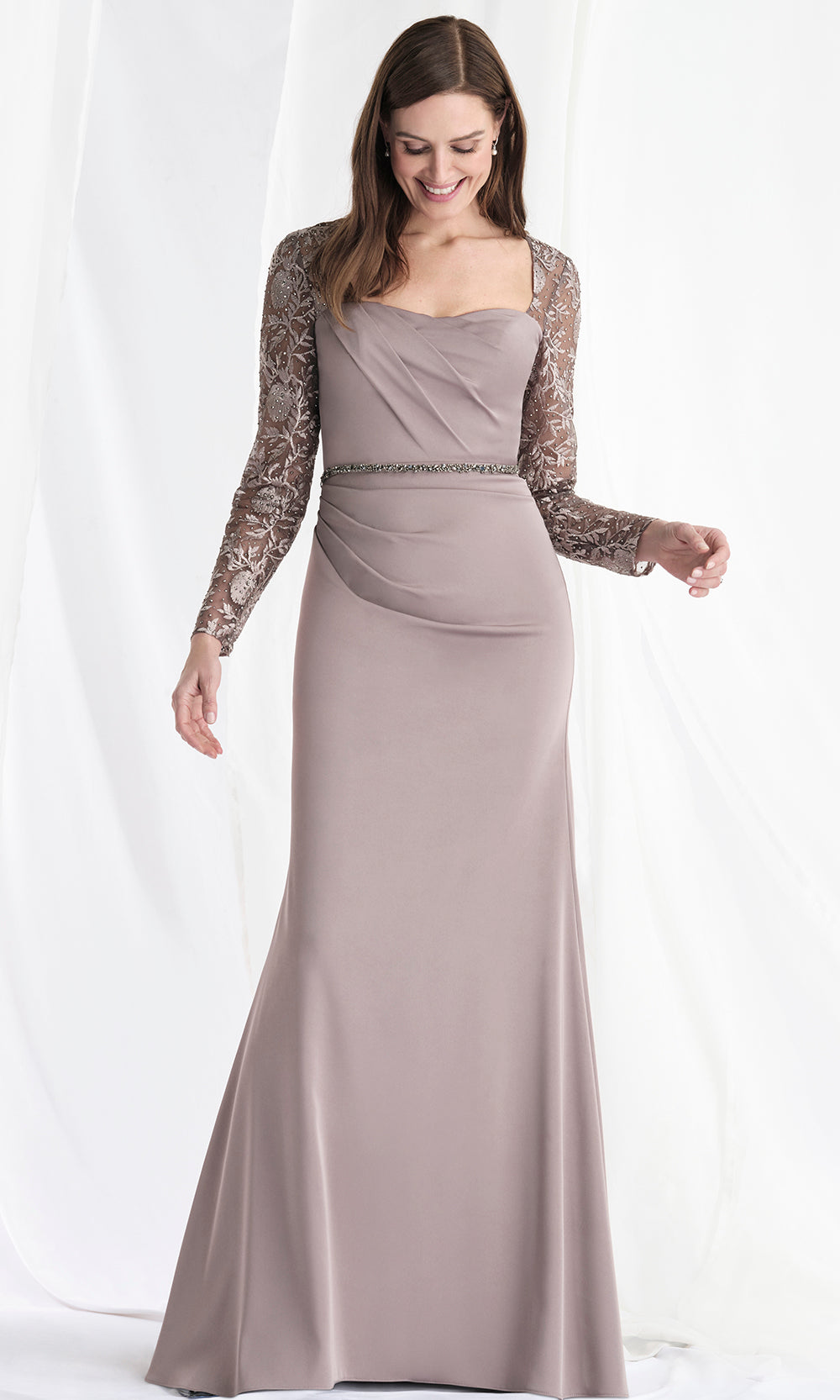 MGNY By Mori Lee 73160 - Beaded Lace Long Sleeve Evening Gown Mother of the Bride Dresses